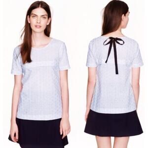 J. Crew Seersucker Eyelet Cotton Top Blue Ribbon Tie Crochet A2612 Size 00